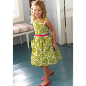 Mini Boden baby toddler Sz 1.5-2 yr sleeveless green pink green floral dress EUC